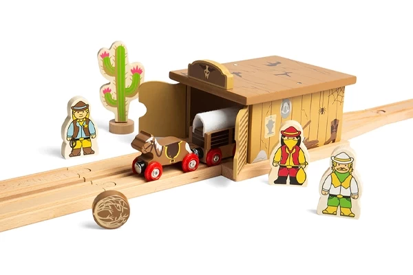 Koppel de tunnel aan houten rails