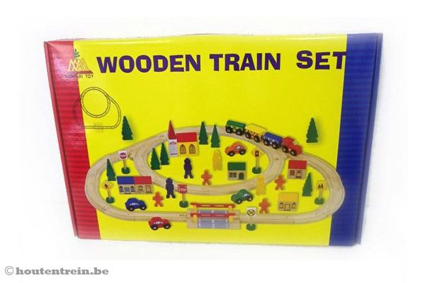 Houten treinset in luxe cadeau verpakking.